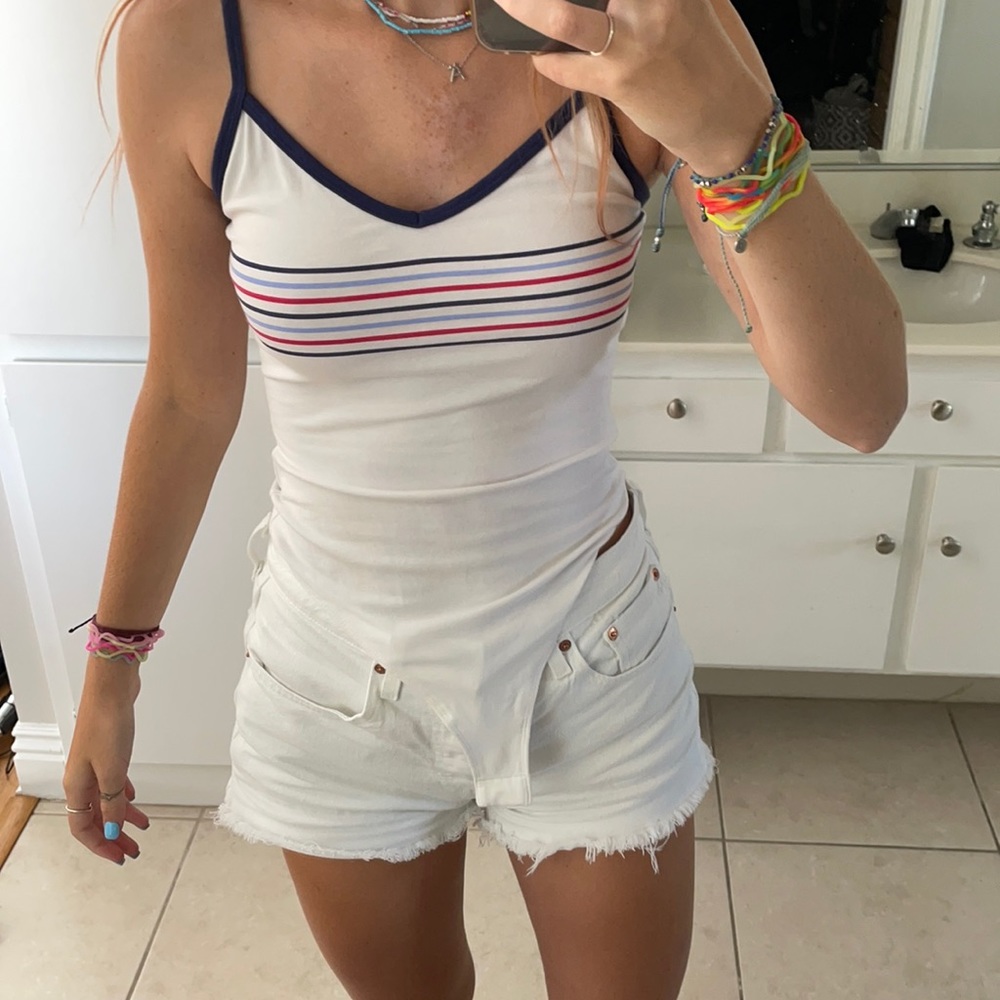 red white and blue bodysuit